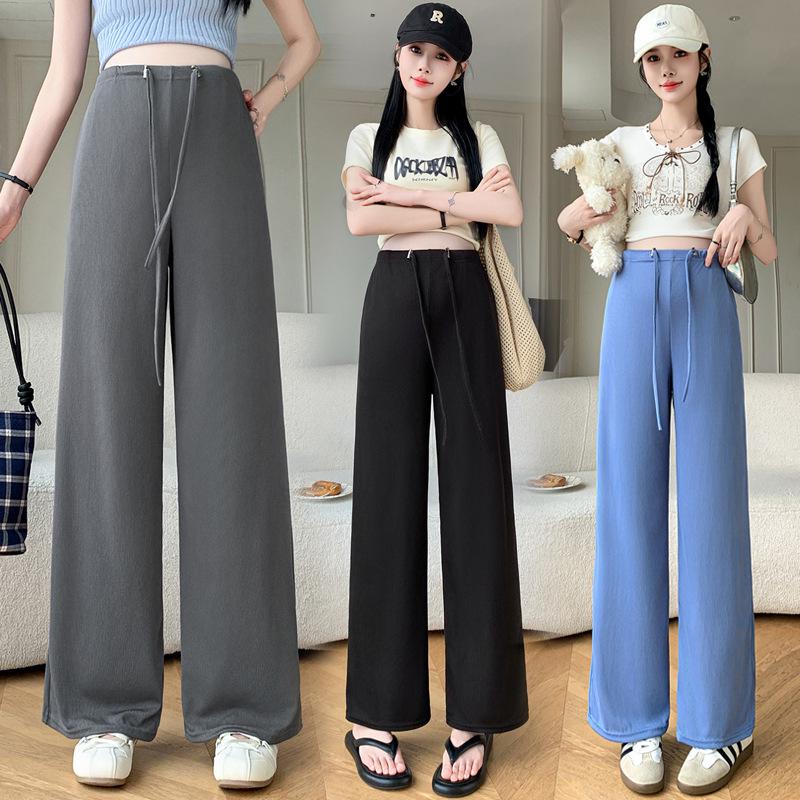 2026 Spring Women s Ice Silk Elastic Wide-Leg Maternity Pants - Slimming, Adjustable Drawstring Outerwear L