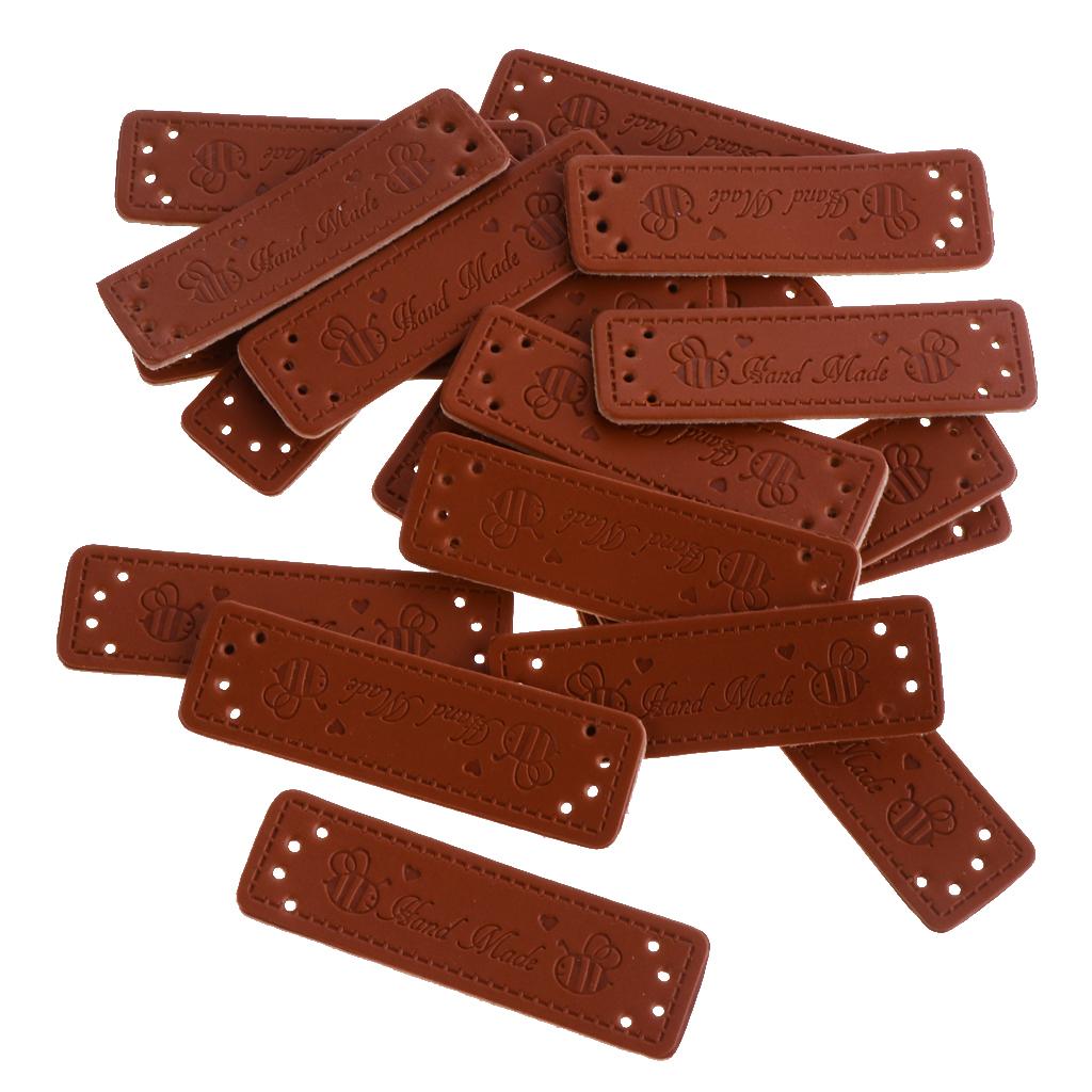 20 Pcs PU Leather Labels Handmade Embossed Tags DIY Sewing Embellishments Craft