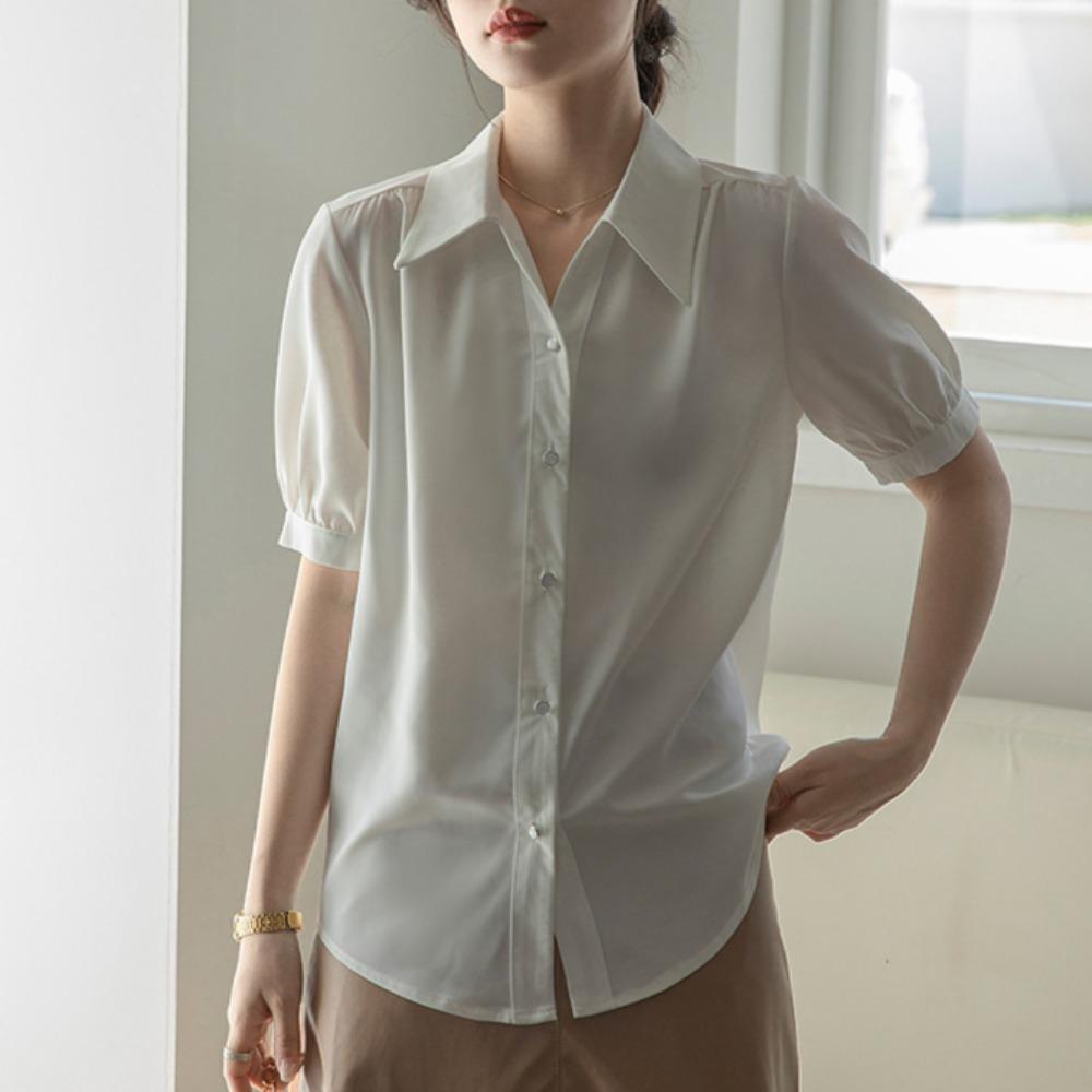 GMXIA Women's Chiffon Shirt Summer Design Tops Loose Slim Lazy Style Short Sleeve Blouse