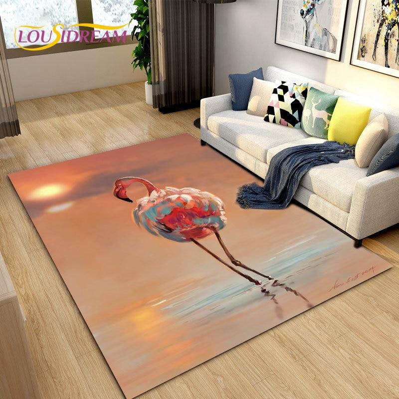 Tapete criativo nórdico 3D Flamingo Bird Area, tapete para sala de estar, quarto, sofá, cozinha, banheiro, capacho, tapete antiderrapante