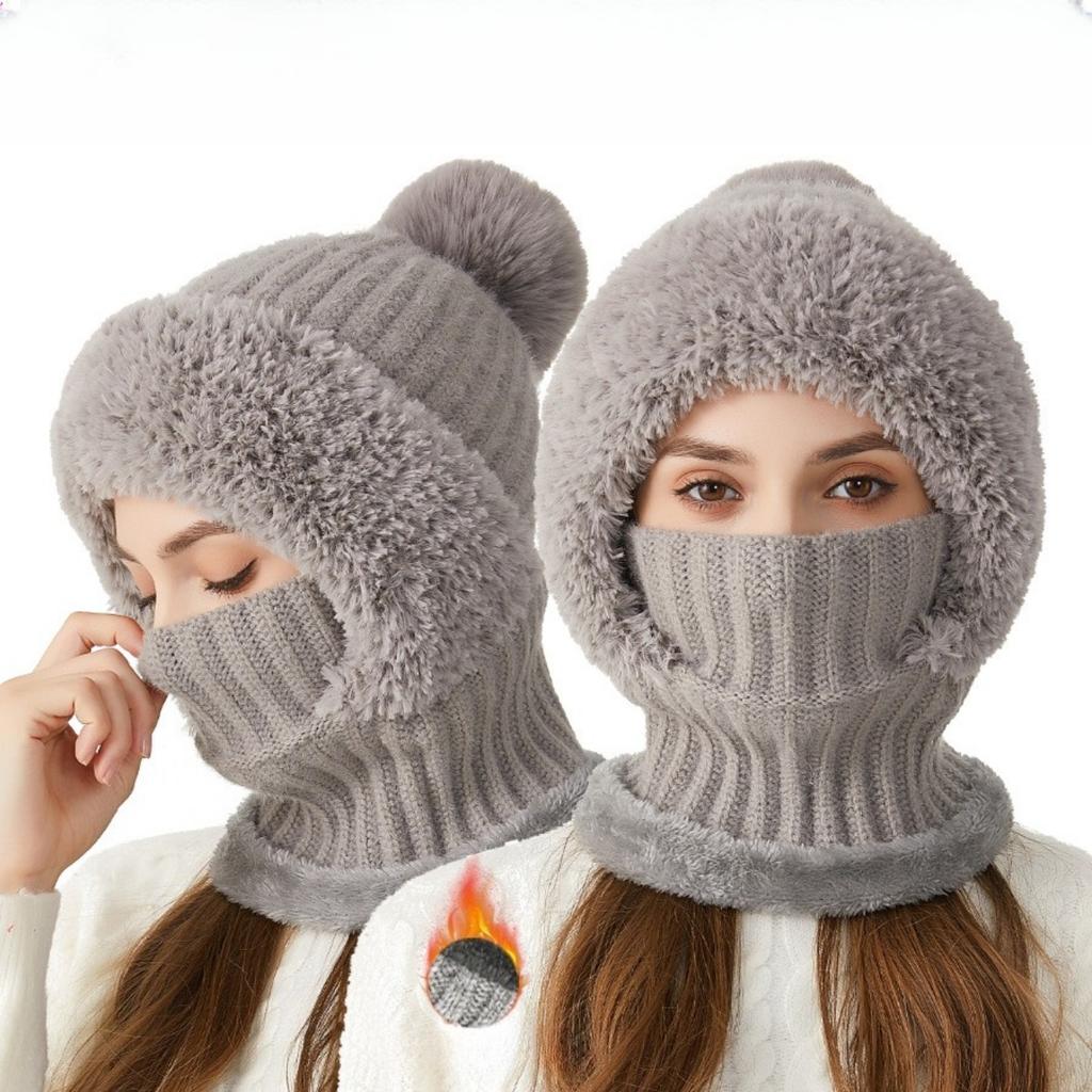 Hohe Elastizität, Einfarbig, Strickmütze, Schal, Maske, Overall, Damen, Radfahren, Winddichte Mütze, Warme Mütze