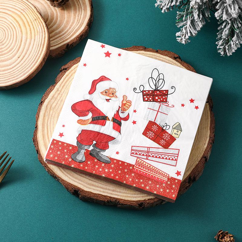 Santa Claus Printed Disposable Paper Napkins - Virgin Wood Pulp, Festive Table Decor