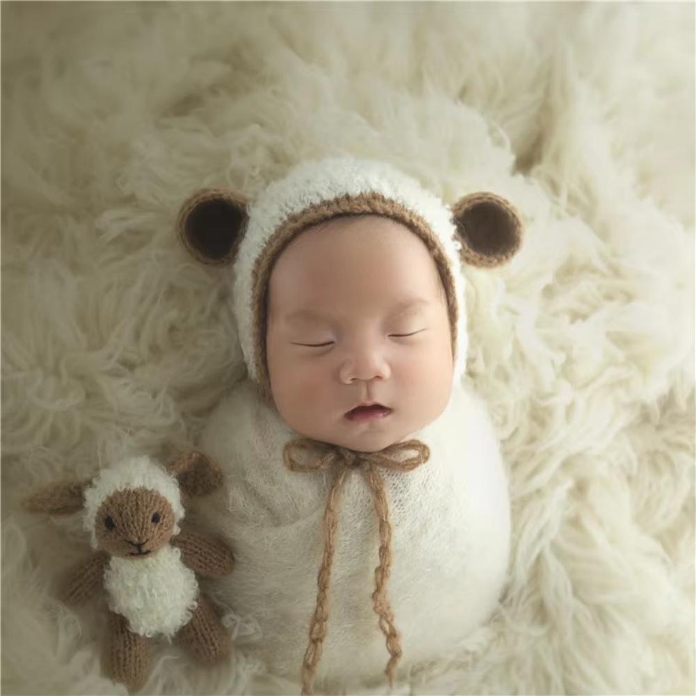 Hand Knitted Crochet Angora Wool Baby Elf Hat Newborn Coming Home Bonnet Beanie for Photography Props