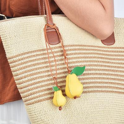 Pendentif Sac Cousu Main Cuir Artificiel Forme Fruit Porte-Clés Polyvalent Jaune Vert Décoration Été