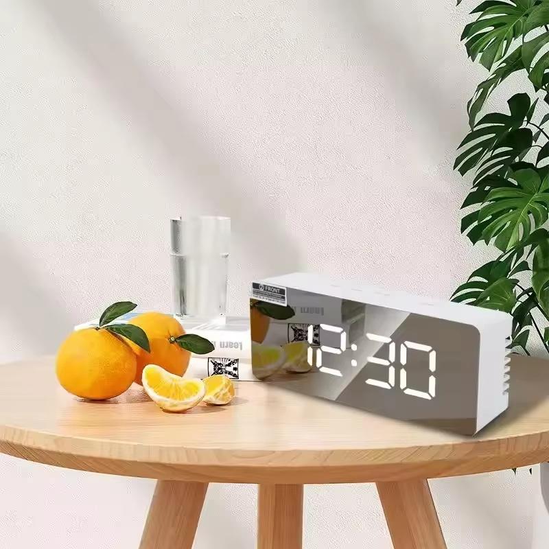 Mirror Led Digital Alarm Clock With Temperature Display And Smart Night Light For Bedroom, Makeup Vanity And Office Use