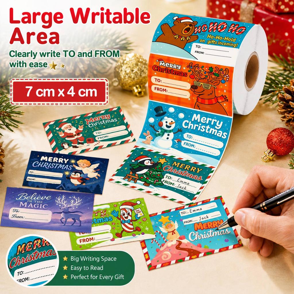 200 Pcs Christmas Gift Wrapping Stickers, Write- Tags for Holiday Presents, Gift Labels for Boxes and Bags