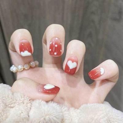 Gradient Red Heart Nail Tips [24tips]