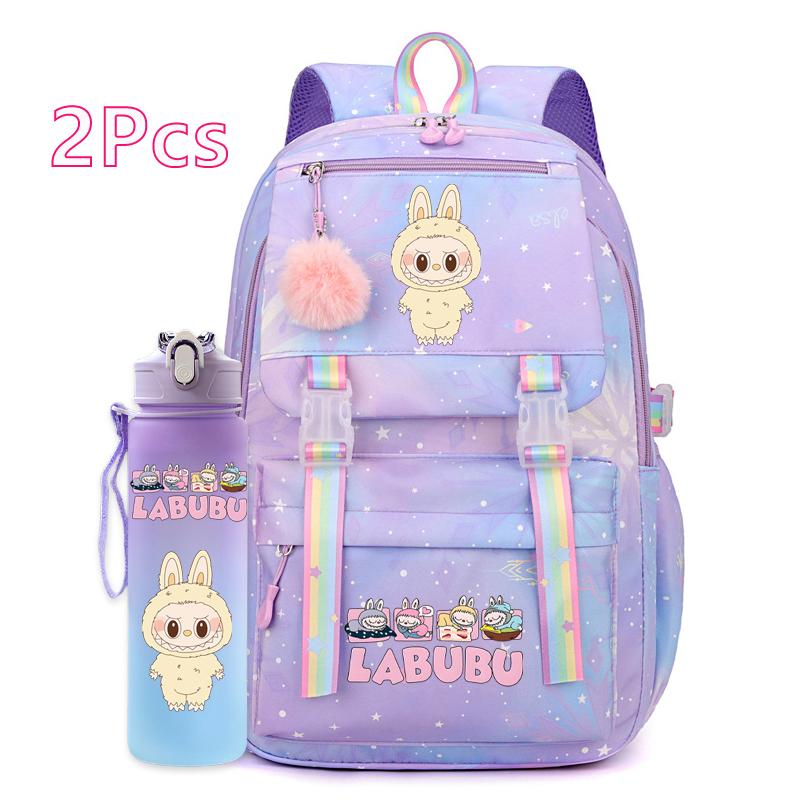 2 Stück/Set Niedlicher bedruckter Rucksack mit 750 ml Outdoor-Sport-Wasserflasche Schüler Mädchen Junge Schultasche Großes Fassungsvermögen Reisetasche Geschenk
