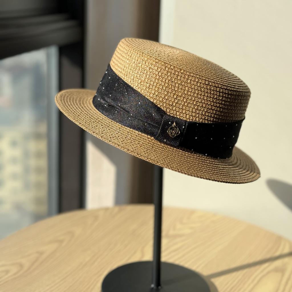 French Flat Straw Hat Woman Summer Beach Photo Vacation Sunshade Sunscreen Top Hat