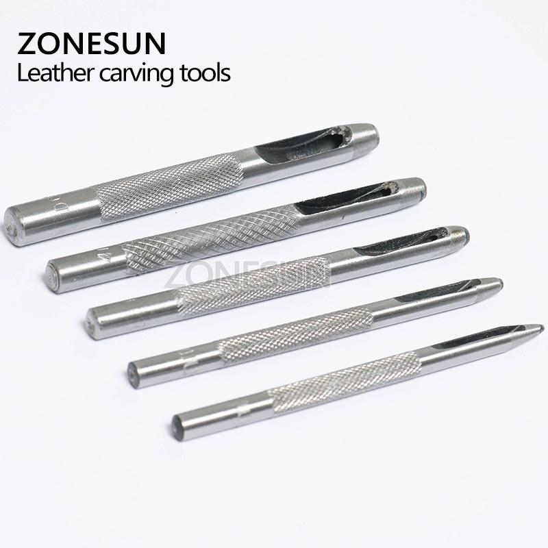 ZONESUN Leather Belt Punches ket Metal knurled Shank Hollow Hole Punch Set Silver Tone 5 Hole Punches in 1 5 Hole Punches in 1