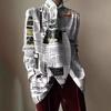 Newspaper Print Long Sleeve Shirt with Ruffle Cuff Detail