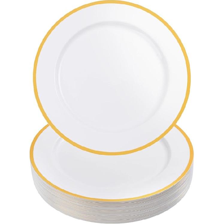 Goodluck 12-дюймовые золотые подстановочные тарелки, набор из 25 прозрачных подстановочных тарелок с золотой окантовкой, одноразовые пластиковые подстановочные тарелки, подставки под обеденные тарелки, White&Gold