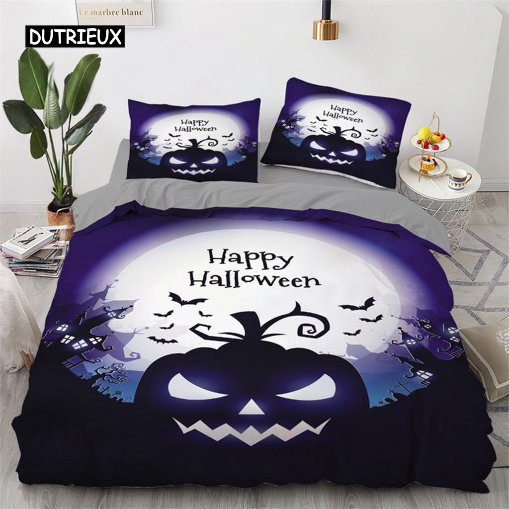 Halloween Duvet Cover Queen King Cartoon Pumpkin Comforter Cover Lantern Bedding Set MicrofiberGhost Quilt Cover for Boys Girls