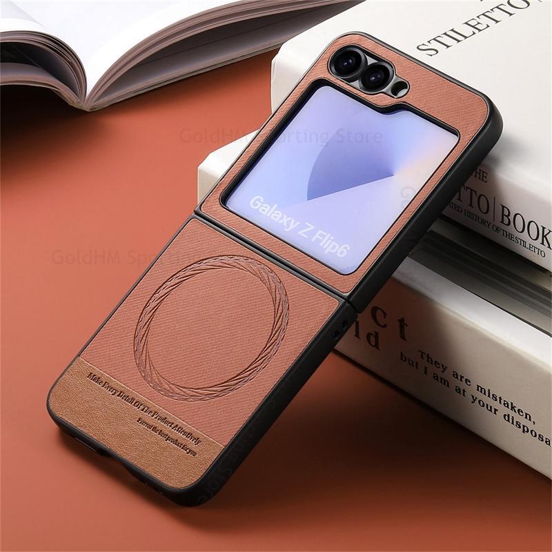 Magnetic Leather Phone For Magsafe Case For Samsung Galaxy Z Flip7 5G Wireless Charging Magsafing Protection Cover For Samsung Z Flip 7 6 5 4 Fundas