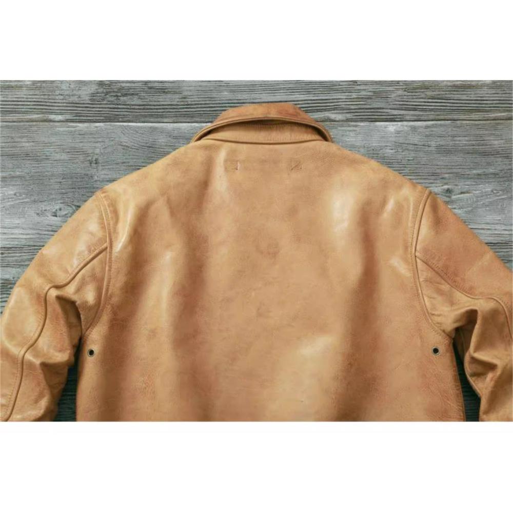 Čínská velikost Klasická letecká bunda A2 Pilotní bunda Vintage Špinavě žlutá Voskovaná hovězí kůže Bunda z pravé kůže Muži Letecké bundy Pánské kabáty