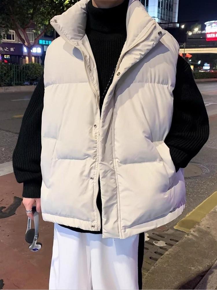 Men's Plus Size Stand Collar Cotton Vest - Warm Sleeveless Jacket for Autumn and Winter