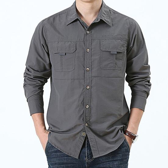 Outdoor Shirt Long Sleeve Pure Color Soft Wear-resistant Men Shirt Climbing Clothes