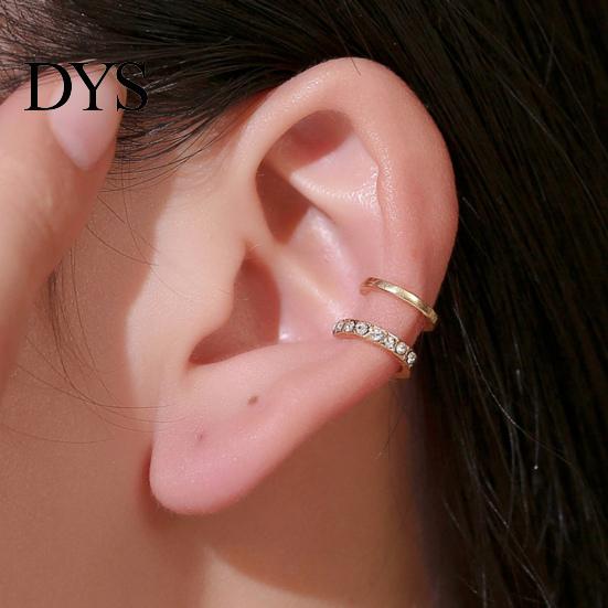Ear Clips 1Pc Cuff C Shaped Shiny Copper Earrings Double Layer Rhinestone for Women Clip on