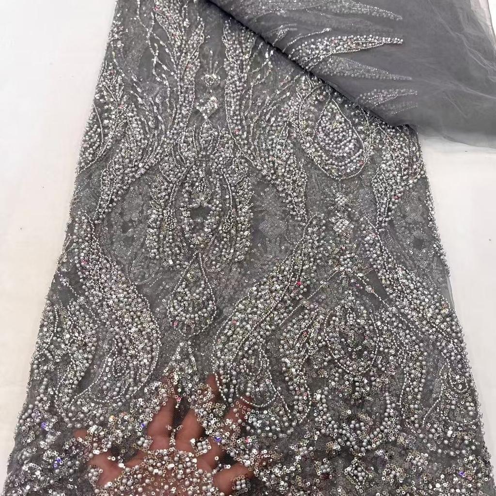 Bugle Bead Sequin Embroidery On Mesh Fabric for DIY Sewing Handmade Dress Garment Accessories Lace Clothing Fashion Cloth