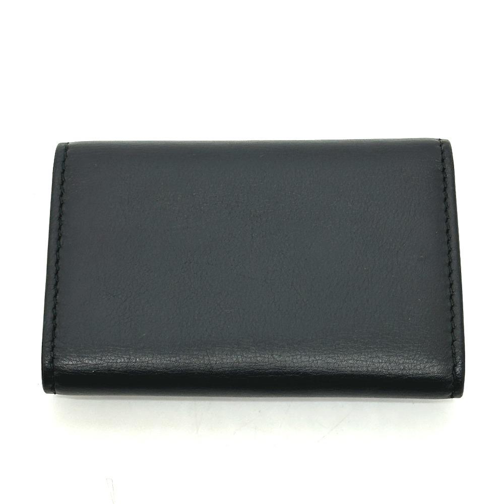 Gucci 428781 Embossed Logo Key Holder Key Ring 6 Rings Key Case Leather Black