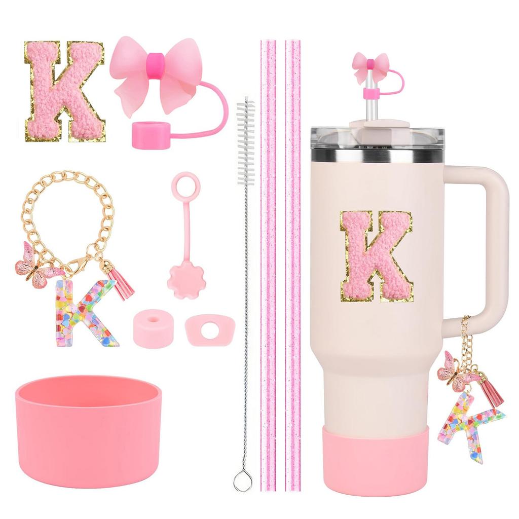 10pcs Cup Accessories Set for Stanley 30oz 40oz Tumbler Straw Cover Cap Boot Spill Proof Stopper Letter Keychain Charm Sticker