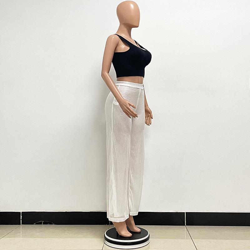 Pantaloni de damă cu paiete cu talie înaltă și picior larg 2025 - Nouă modă cu croială lejeră