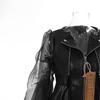 Women's 25 New Dominating See-Through Mesh Leather Motorcycle Jacket