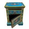HandPainted Wooden Bedside Cabinet Desk | Blue Floral Nightstand with Drawer & Door Rajasthani Handicrafted Chest Dressers Cabinet Furniture