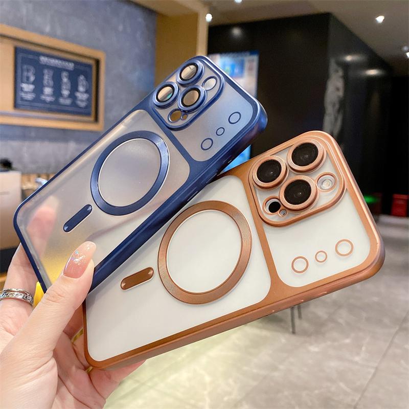 Luxury Plating Frosting Titanium Frame Case For IPhone 17 16 15 14 13 Pro Max Plus Clear Magsafe Magnetic Wireless Charge Cover
