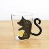 1PCS Cute Cat Glass Juice Coffee Cup Milk Tea Coffee Glass Mug Cat Tail Handle Cat Valentine's Day Lover Gifts Stainless Spoon