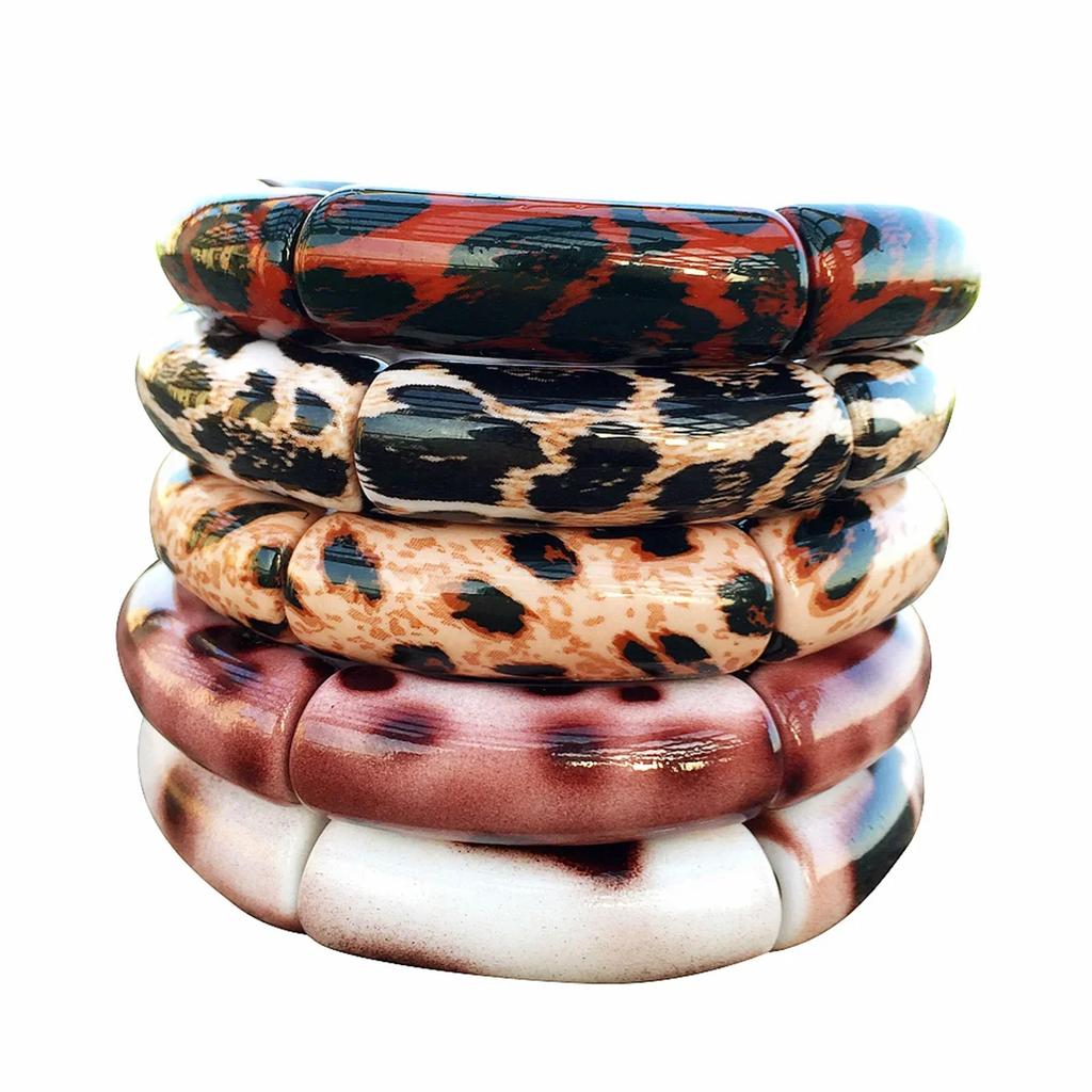 Vintage Dark Series Fun Leopard Series Print Acrylic Stackable Bracelets Women Resin Stretchy Bracelet 2025 Trend Jewelry