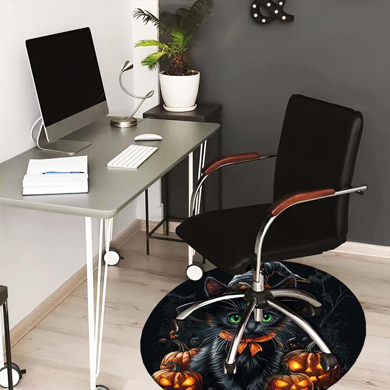 1pc Office Carpet Chair Mats Halloween Black Cat with Pumpkins Perfect for Decorating Office Chairs, Living Rooms, Or Bedrooms