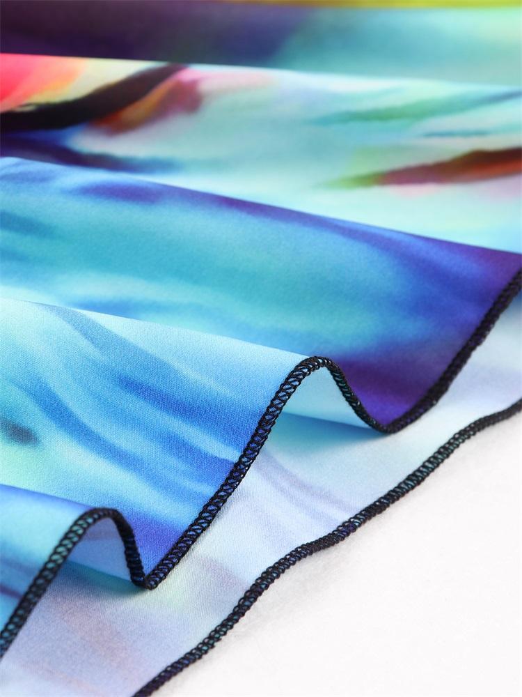 EDOLYNSA 2024 Plus Size Colorful Butterfly Printed Hand-knit V Neck Casual Kaftan Women House Dress Summer Beachwear Swimsuit Cover Up Q1634