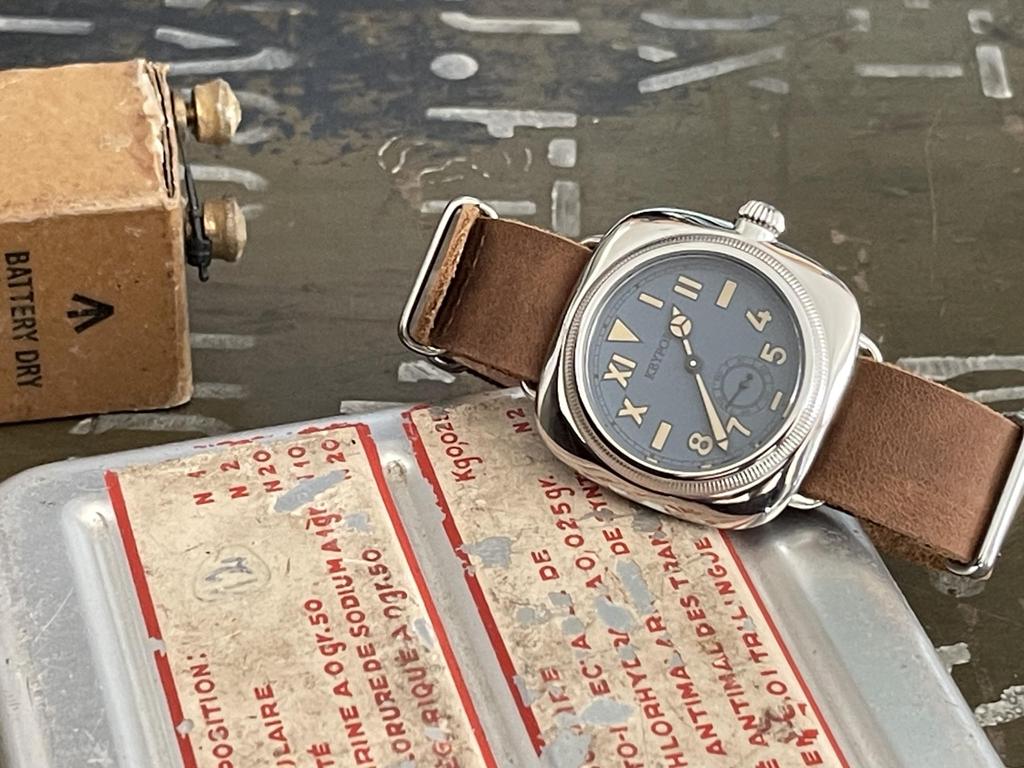 M.R.M.W. Military Watch, California Dial Watch, Smoky Blue, with Brown Crazy Horse Leather Strap