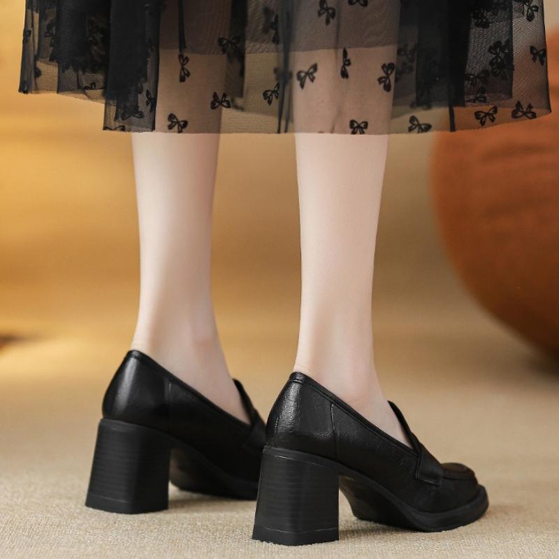 Fashion Retro Black Pointed Toe High Heels Women British Style High Quality High Heel Small Leather Shoes Comfort Commuter Office Shoes