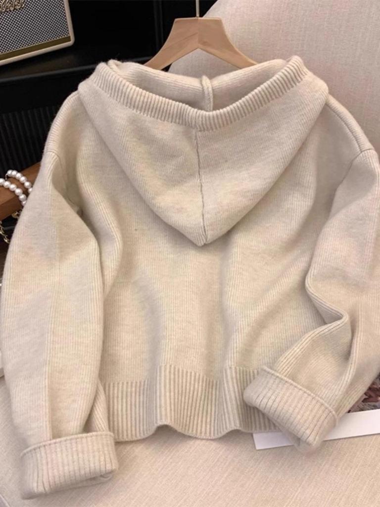Cozy Hooded Zipper Cardigan: Women's Knitted Autumn/Winter Age-Reducing Sweater 2025