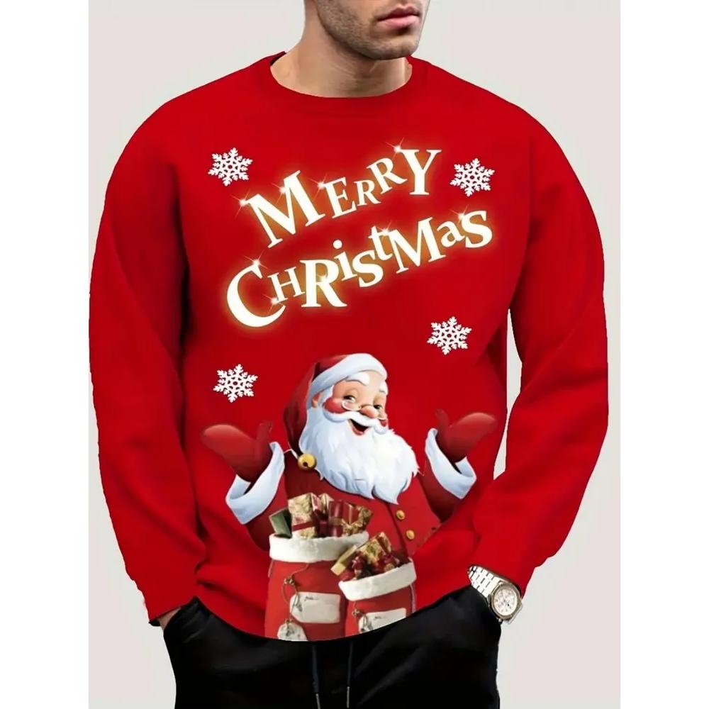 Mode Vielseitig Herren Neujahr Langarm Rundhals Atmungsaktiv Pullover Langarm Herren L red