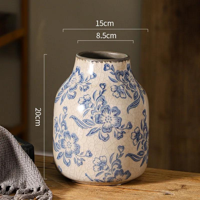 Blue and White Porcelain Vases Flower Arrangements Living Room Decorations Chinese Style Ceramic Home Decoration Retro Porcelain