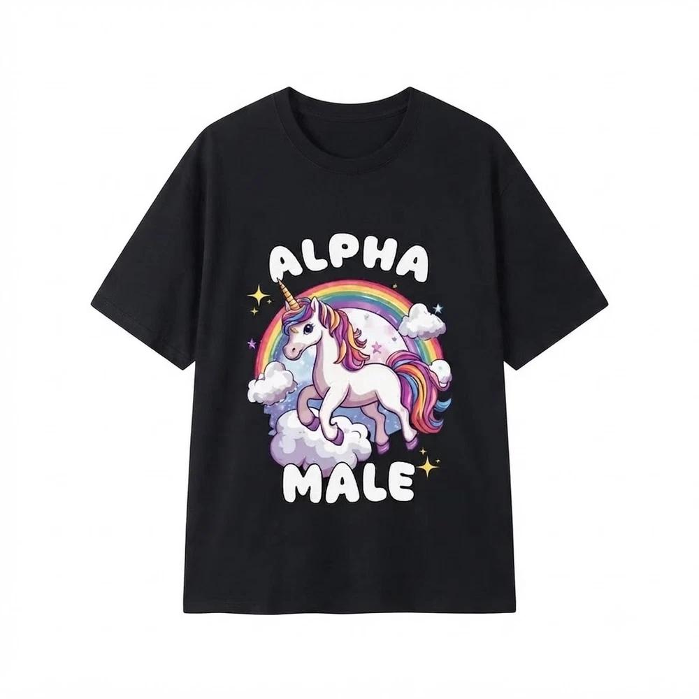 Unicorn Alpha Male Funny Meme Black Tshirt 2XL