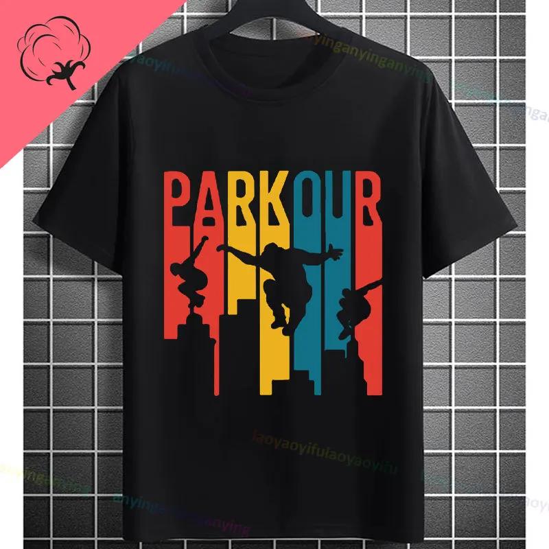 Unisexs Parkour Runner Tshirt With Bold Parkour Print Casual Round Neck 100cotton Allseason Comfort Tshirt Dynamic Tee