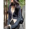 Gray Fake Two Pieces Inner wear Knit cardigan Women 2024 Spring and Autumn Small V-neck Base Top Sweater Outerwear