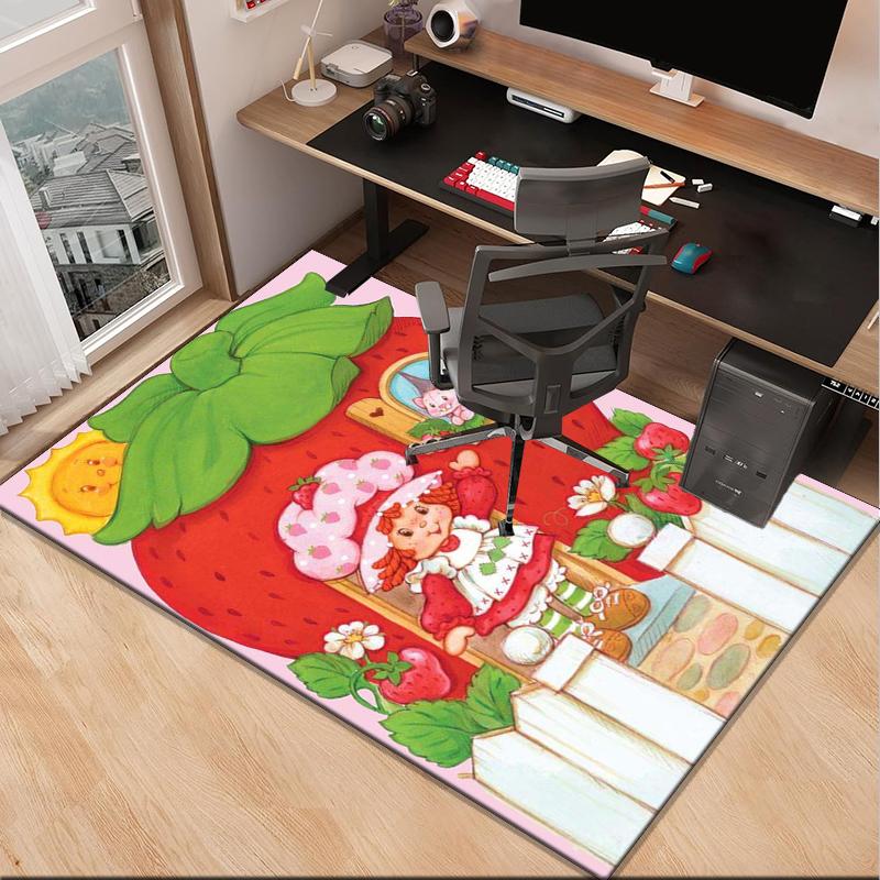 Strawberry Hat And Cat Office Rug Chair Mat, Game Carpet, Suitable for Front Door, Bedroom, Living Room, Desk, Holiday Gift