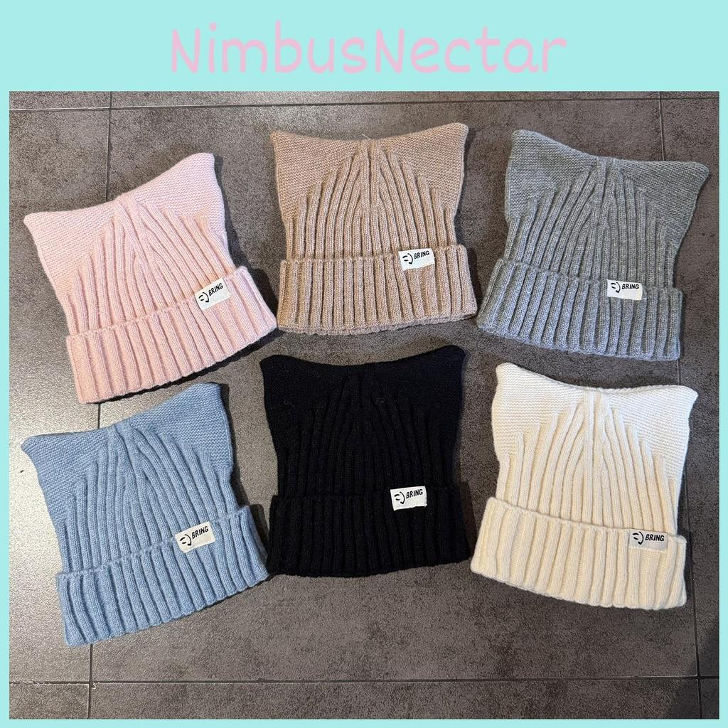 Cat Solid Cute Ears Shape Design Women Wool Knitting Hat For Fall Winter And