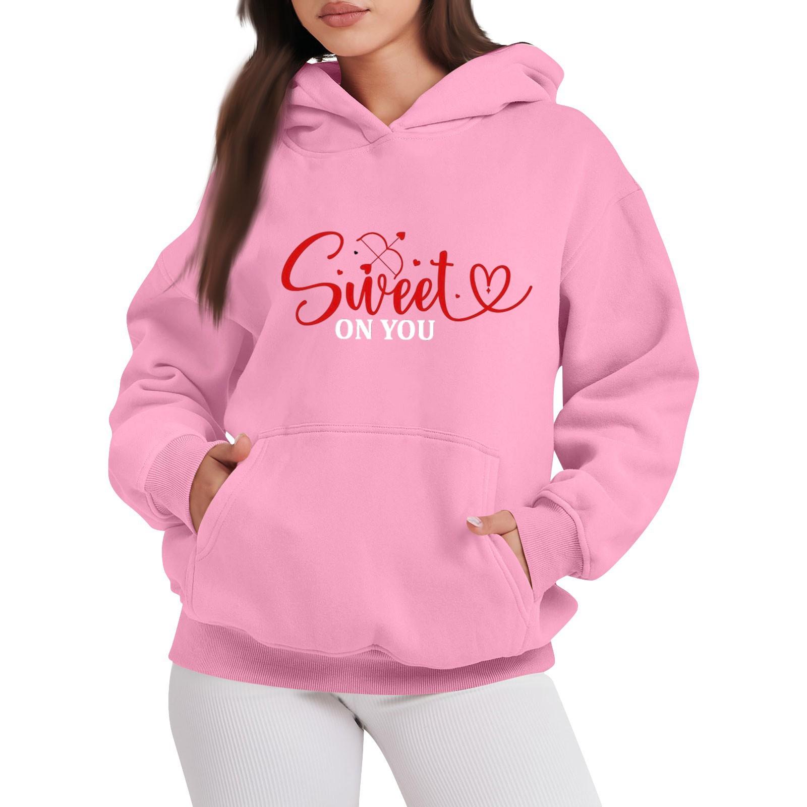 

SWEET ON YOU Женская модная повседневная толстовка с капюшоном с принтом ко Дню святого Валентина, с длинными рукавами XL розовый