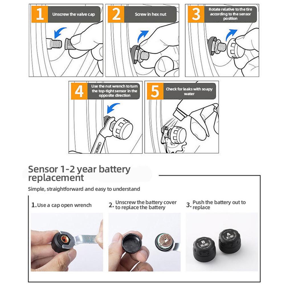 Kabelloses Motorrad TPMS Motorrad Reifendrucküberwachungssystem mit Reifentemperatur-Alarm und 2 externen Sensoren Zeitanzeige