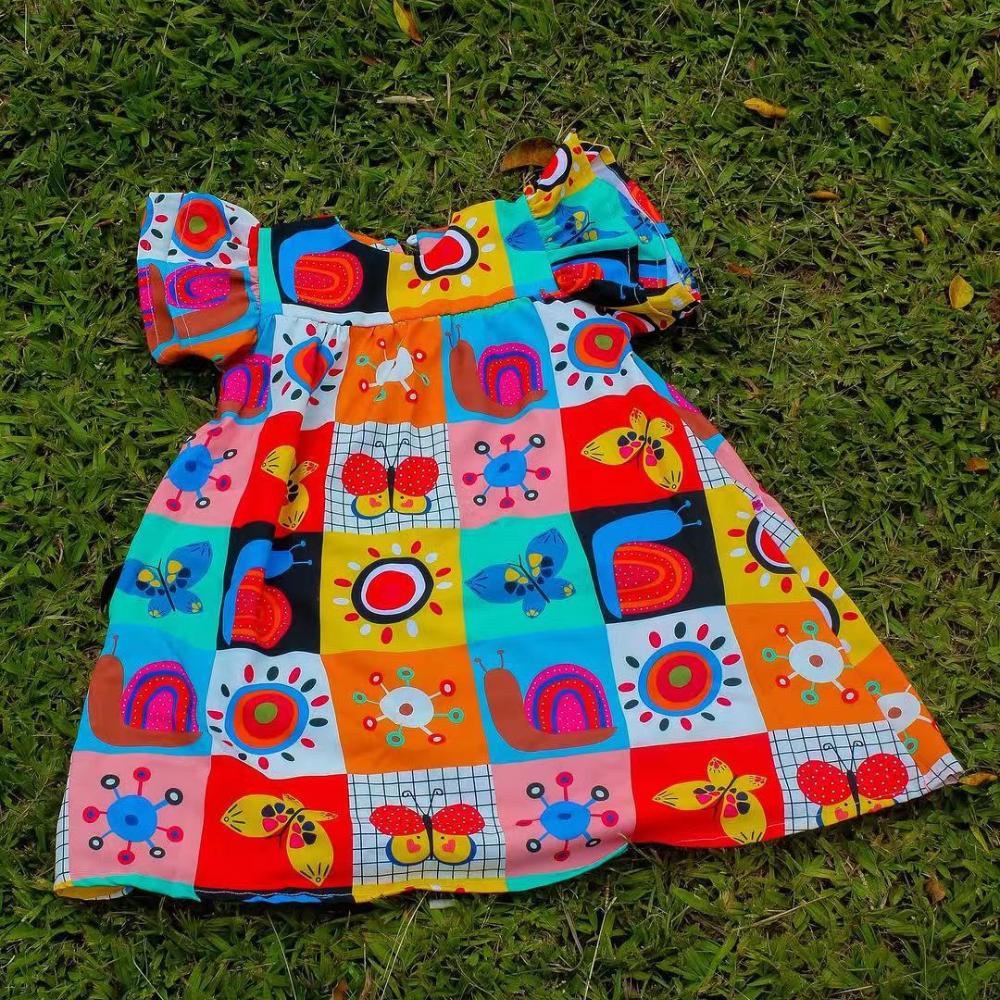 

Новая детская одежда для девочек, летнее платье с коротким рукавом, мультяшным принтом, свободное, с рукавами-фонариками, детские платья 120