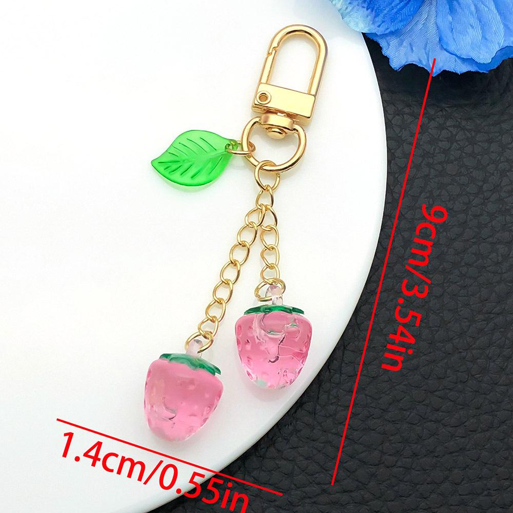 Creative Summer Resin Strawberry Leaf Keychain Pendant