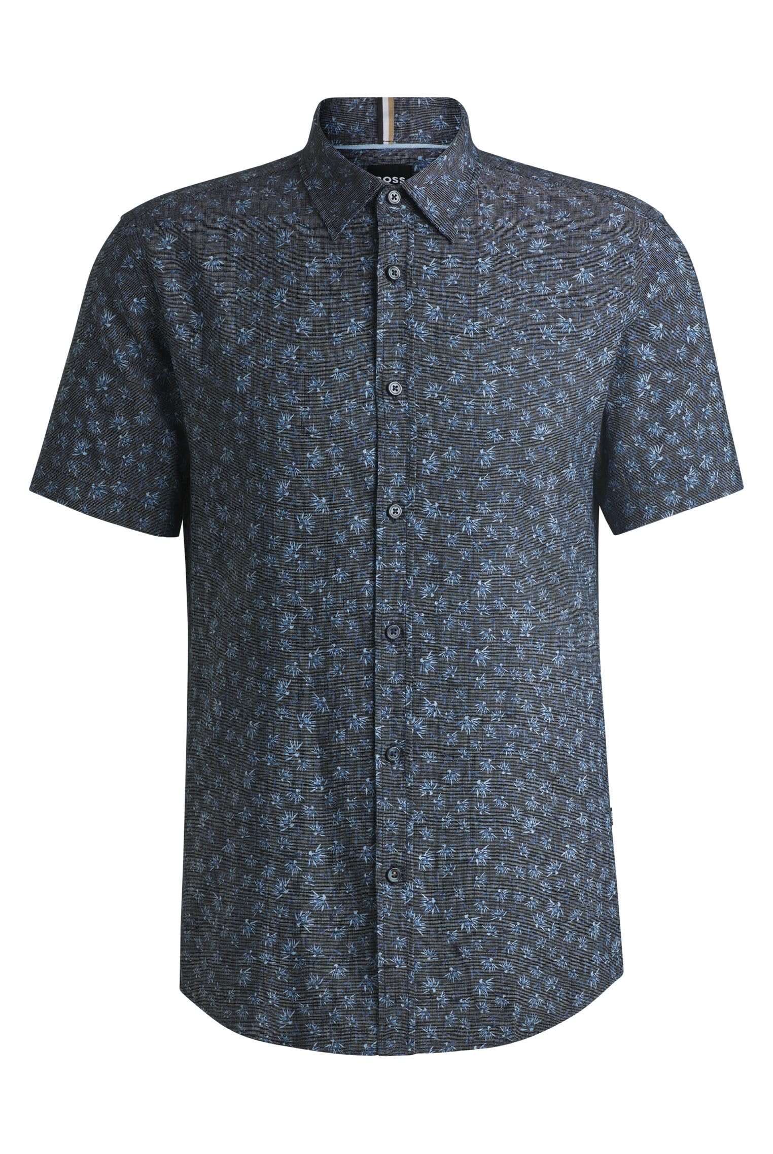 

Мужская рубашка BOSS Slim Fit из эластичного льна с цветочным принтом, темно-синяя, размер L, темно-синий