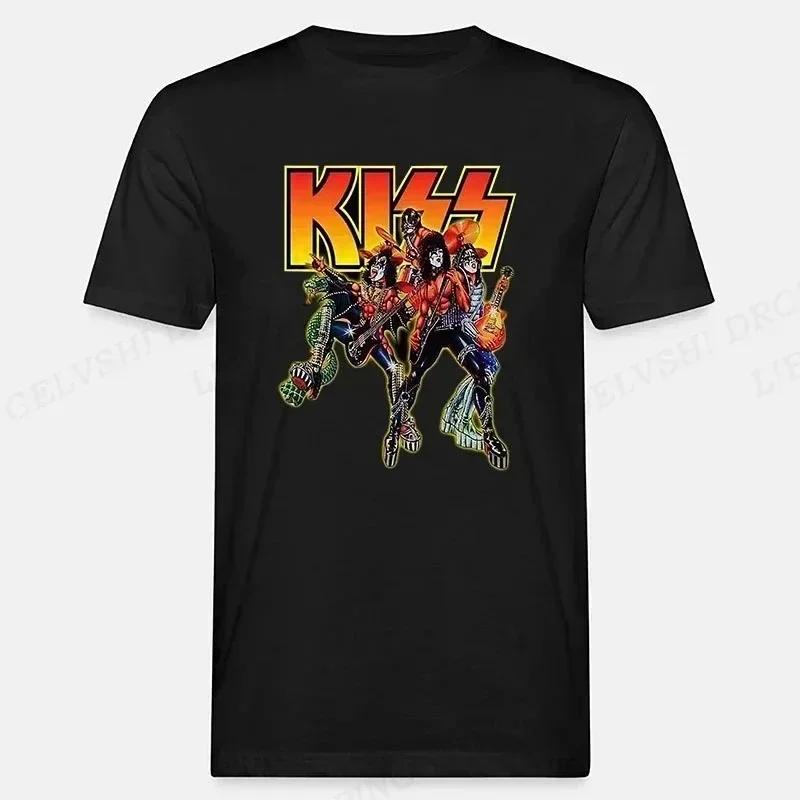 Kiss Band T-shirt Herr Dam Mode T-shirt Bomulls T-shirt Street Hip Hop Tee Unisex Camisetas Hombre Sporttoppar Rockbandströja