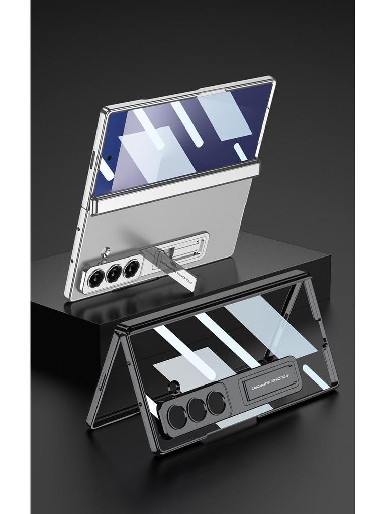 Transparent Samsung ZFold7 Case with Customizable Middle Axis and Integrated Electroplated Stand